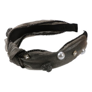 Unique Bargains Women's Sparkle Bling Mesh Faux Pearl Rhinestone Padded Headband 1.3 Inch Wide 1 Pc - 1 of 4