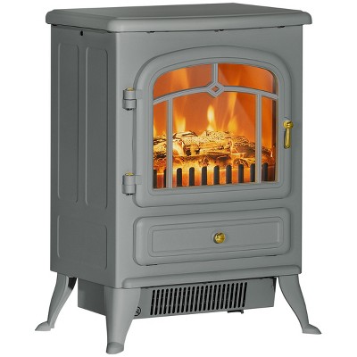 Syemin Indoor Fireplaces 22" Electric Fireplace Heater, Freestanding Fire Place Stove with Overheating Protection, Gray, 16.3"*11"*21.5"