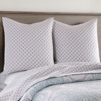 Elegant Gray Medallion Cotton Euro Sham Pair