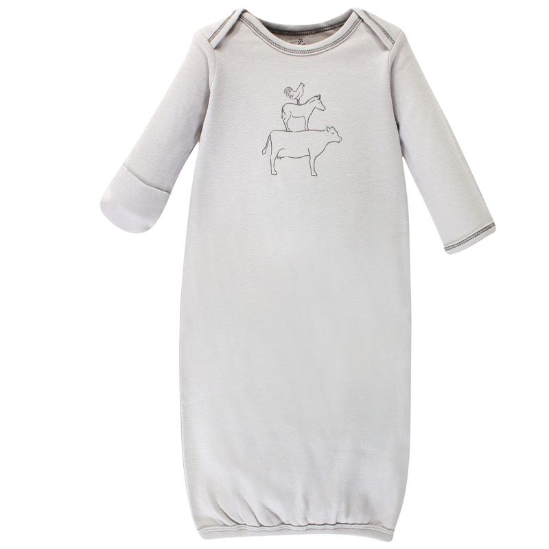 Touched by Nature Baby Organic Cotton Long-Sleeve Gowns 3pk, Farm Friends, 0-6 Months, 5 of 6