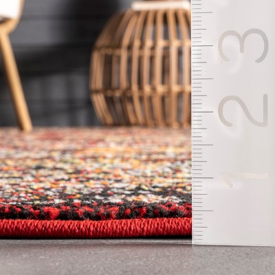 Round Red Synthetic Stain-Resistant Area Rug