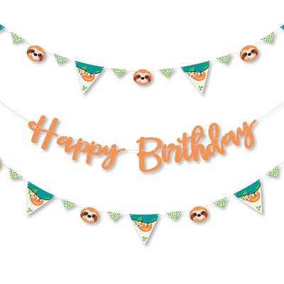 Big Dot of Happiness Let's Hang - Sloth - Birthday Party Letter Banner Decoration - 36 Banner Cutouts and Happy Birthday Banner Letters