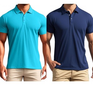 INSPIRE CHIC Men's Short Sleeve Lightweight Regular Fit Casual Business Solid Polo Shirts 2 Packs - 1 of 4
