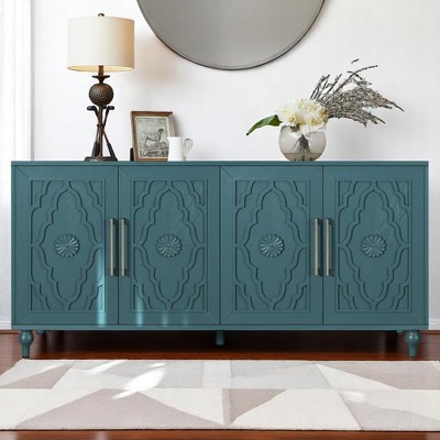63" Large Storage Cabinet with Carved Flower Doors, Metal Handle, Adjustable Shelves, Wooden Modern Sideboard Console,Ideal for Kitchen, Entryway