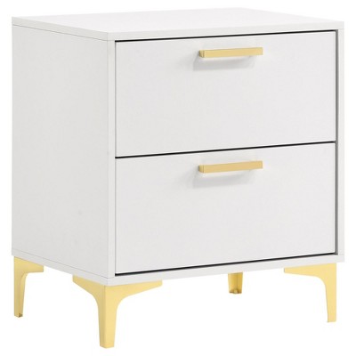 Vynxaria 2-Drawer Rectangular Nightstand - Gold Pull Handles, Bracket Legs, Modern Space-Saving Bedroom Storage