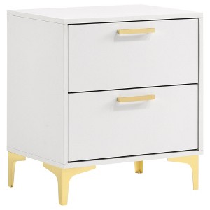 Vynxaria 2-Drawer Rectangular Nightstand - Gold Pull Handles, Bracket Legs, Modern Space-Saving Bedroom Storage - 1 of 4