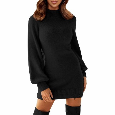 EXLURA Women's Mock Neck Ribbed Long Sleeve Bodycon Pullover Cute Mini Sweater Dress