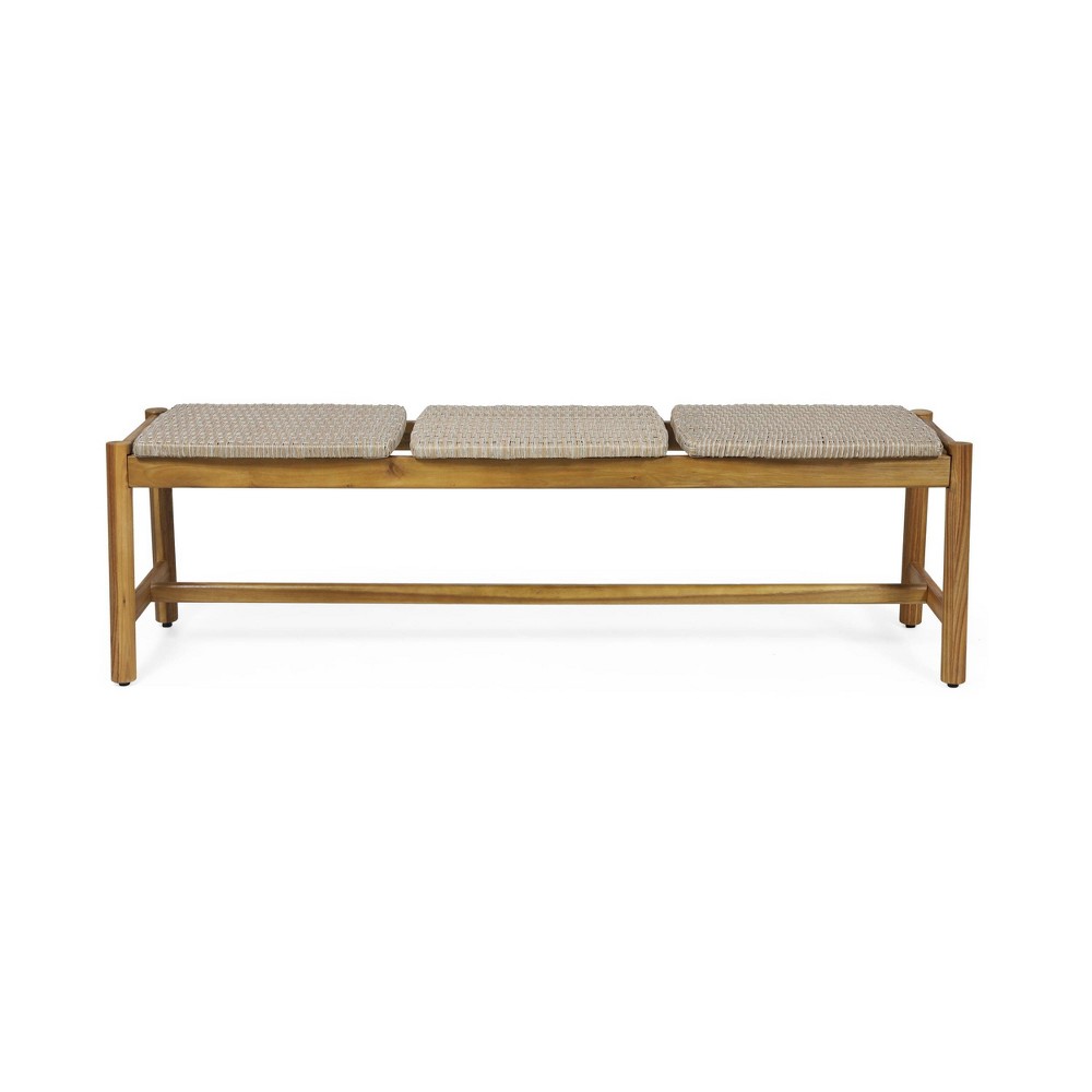 Photos - Garden Furniture Cambria Outdoor 3 Seater Wicker Bench - Teak/Light Gray - Christopher Knig