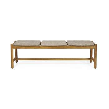 Cambria Outdoor 3 Seater Wicker Bench - Teak/Light Gray - Christopher Knight Home