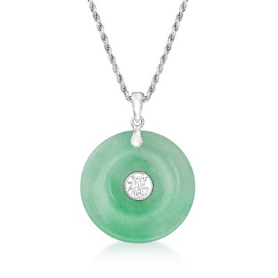 Ross-Simons Jade "Blessing" Circle Pendant Necklace in Sterling Silver Size