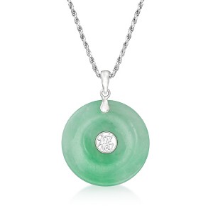 Ross-Simons Jade "Blessing" Circle Pendant Necklace in Sterling Silver Size - 1 of 3