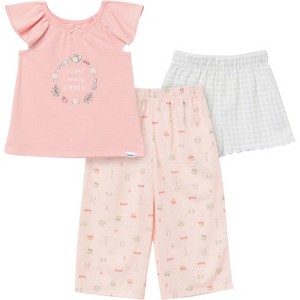 Gerber Toddler Girls' 3-Piece T-Shirt, Shorts & Pants Pajama Set - 1 of 4