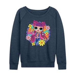 Women's - LOL Surprise! - Skater Chick w/ Flowers Lightweight French Terry Wide Neck Long Sleeve Shirt - 1 of 4