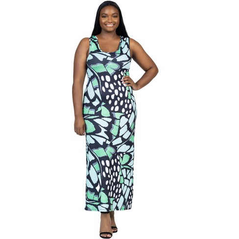 24seven Comfort Apparel Plus Size Green Butterfly Print Casual