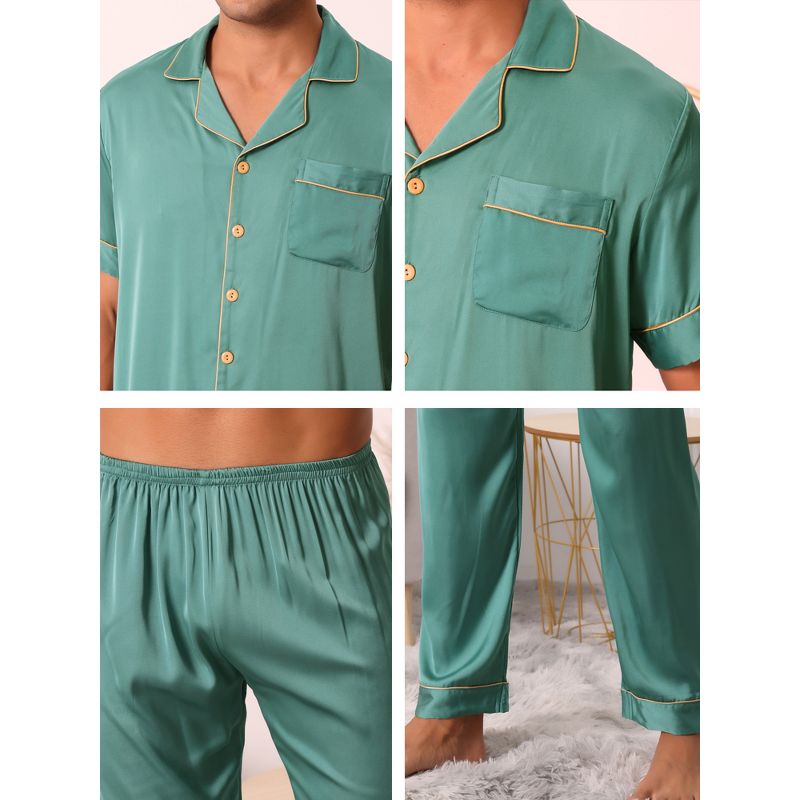 cheibear Men's Satin Sleepwear Short Sleeve Button Down T-Shirt with Pants Couple Pajama Set, 5 of 7