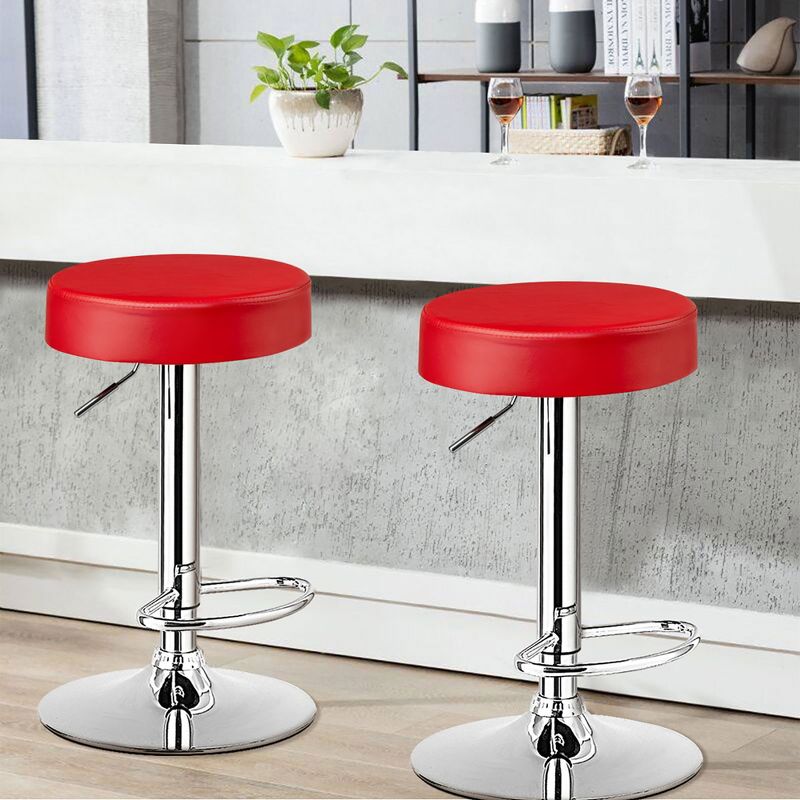 Costway 1 PC Round Bar Stool Adjustable Swivel Pub Chair U Leather with Footrest White\ Black\ Red, 2 of 11