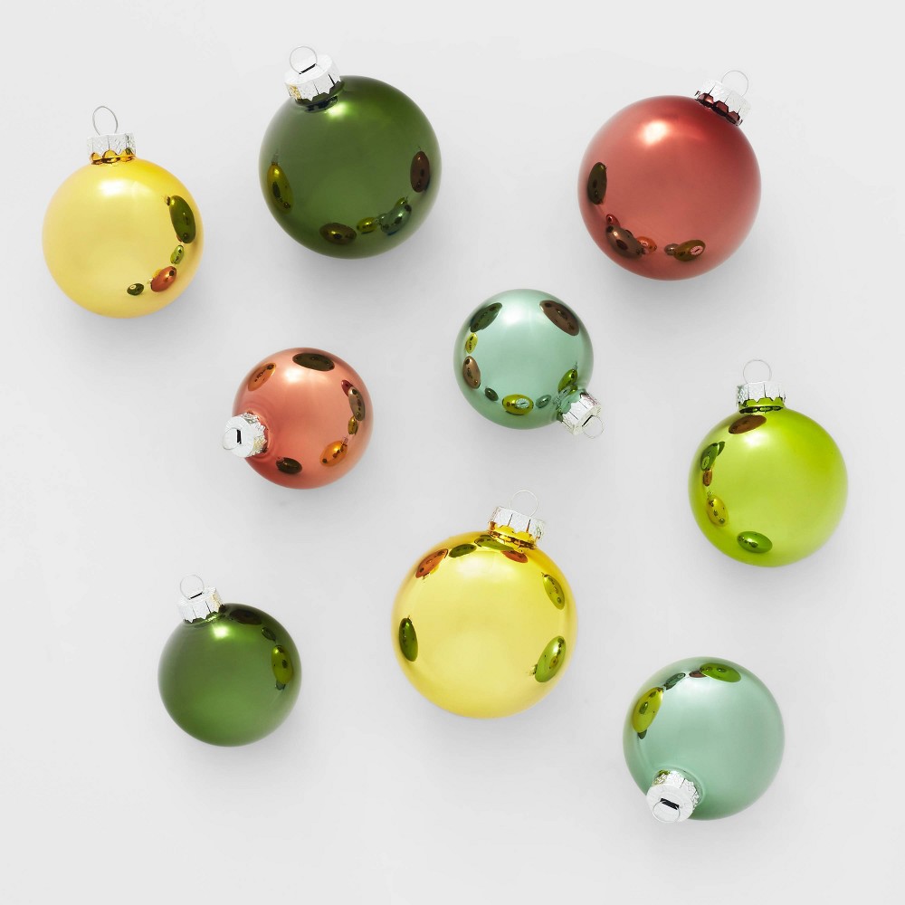 42ct Round Glass Christmas Tree Ornament Set Yellow/Brown/Green - Wondershop™