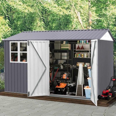 8X10FT Backyard Storage Shed with Galvanized Steel,Garden Tool Shed with Sloped Roof,Large Outdoor Bike Storage Shed with 6 Vents-Coolbibila