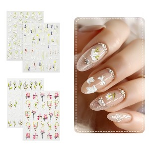 Wrapables 5D Embossed Colorful Flowers Nail Art Decal Stickers, Self Adhesive 3D Floral Design (Set of 4) - 1 of 4