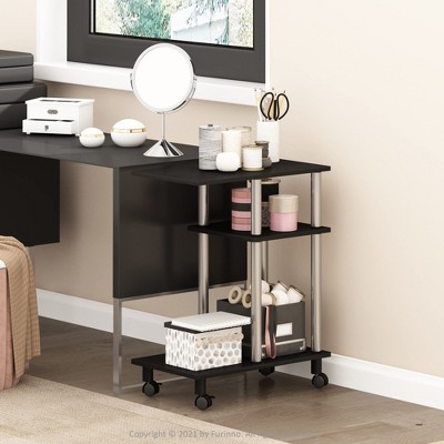 Furinno U-Shape Rolling Storage Cart Sofa Side End Table w/Open Display Shelf,Americano
