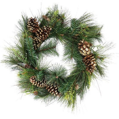 Northlight 30" Unlit Artificial Mixed Pine with Pine Cones and Gold Glitter Christmas Wreath