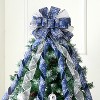 Joyfy 45 inch Blue & Silver Christmas Tree Topper Bow, Green Red White Ribbon Ornaments with Stripes and Dots, Christmas Tree Decorations Indoor - 2 of 4