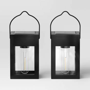2pk Clip Window Lantern Vintage Deck Solar LED Outdoor Path Lights Matte Black - Threshold™