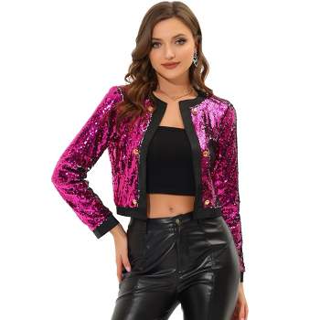 Allegra K Women's Party Sparkly Sequin Cropped Jacket