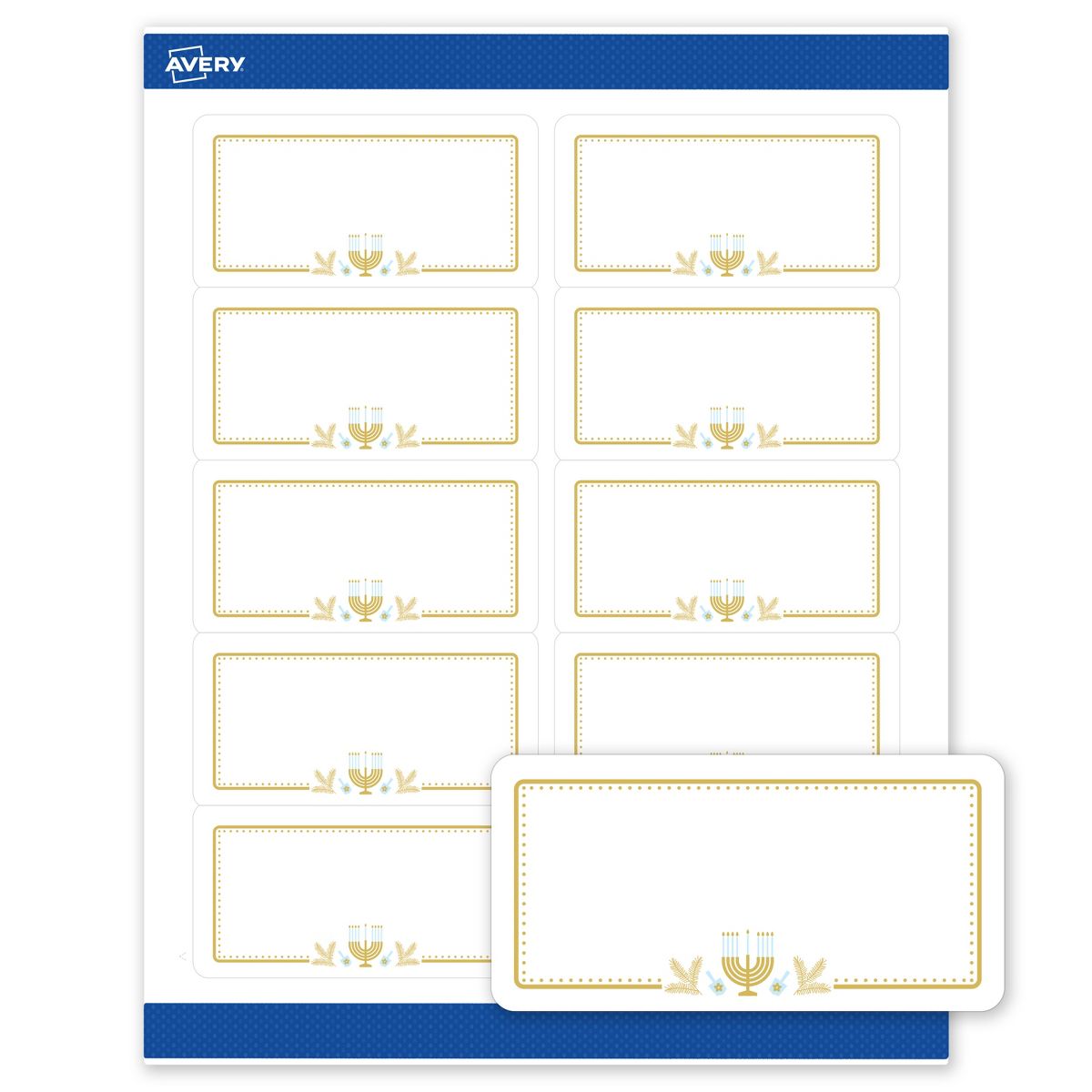 Avery® Labels, 2" x 4", Matte, Gold Menorah Frame, 200