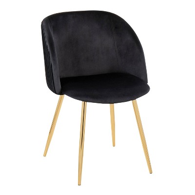 Fran Pleated Black Velvet and Gold Metal Dining Chairs (Set of 2)