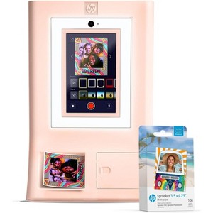HP Sprocket Photo Booth + 110 3x4 Zink Paper Sheets, Digital Instant Color Photo Printer, 10.1" Touchscreen Photobooth, LED Ring Light & More - 1 of 4