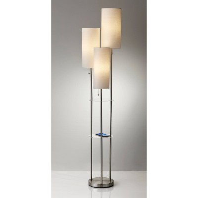 Brushed Steel Multi-Light Floor Lamp with Acrylic Shelves