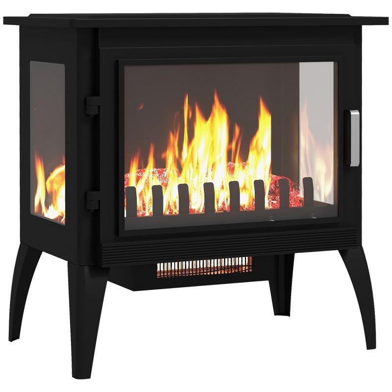 HOMCOM 24" Electric Fireplace Stove, 1000W/1500W Freestanding Fireplace Heater with Adjustable Temperature, Overheat Protection, Black, 1 of 7