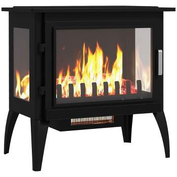 HOMCOM 24" Electric Fireplace Stove, 1000W/1500W Freestanding Fireplace Heater with Adjustable Temperature, Overheat Protection, Black