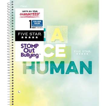 Five Star and STOMP Out Bullying College Ruled 1 Subject Spiral Notebook Plus Study App Be A Nice Human