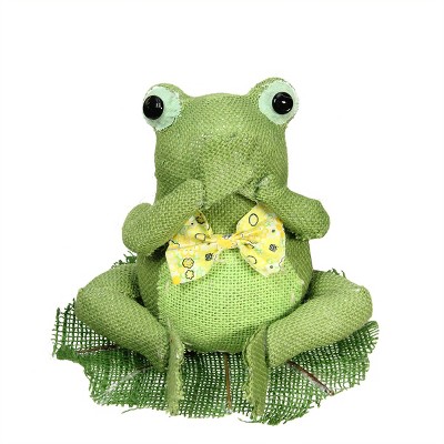 Northlight 7.5" Green, Yellow and White Decorative Sitting Frog Spring Table Top Decoration