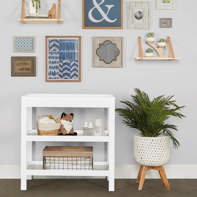 White Pinewood Changing Table with Safety Strap and Shelves