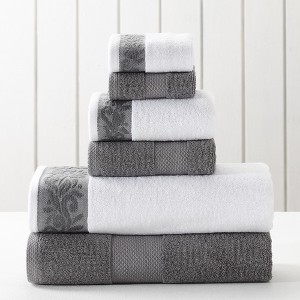 Modern Threads 6-Piece Towel Set With Filgree Jacquard Border. - 1 of 4