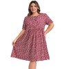 Women's Plus Size Ditsy Floral Print Tie Neck Puff Sleeve Elastic Waist A-Line Dress with Pocket - GRACE & GRANDEUR - 4 of 4