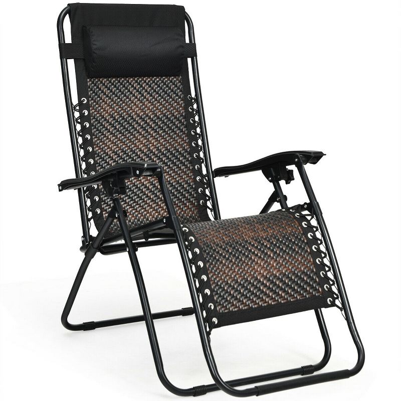 Tangkula 2PCS Mix Brown Folding Recliner Patio Rattan Zero Gravity Lounge Chair W/ Headrest, 5 of 6