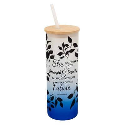 Elanze Designs Clothed Strength & Dignity Proverbs 31 Wrap-Around Design 25 Ounce Frosted Gradient Glass On-The-Go Coffee Travel Skinny Tumbler Mug