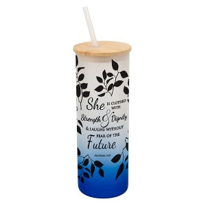 Elanze Designs Clothed Strength & Dignity Proverbs 31 Wrap-Around Design 25 Ounce Frosted Gradient Glass On-The-Go Coffee Travel Skinny Tumbler Mug - 1 of 1