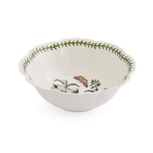 Portmeirion Botanic Garden Lotus Blossom Salad Bowl - Lotus Flower Shape, Spanish Gum Design with Butterflies - 10.5" Porcelain Dish - 1 of 4