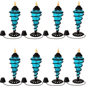 Sunnydaze Outdoor Tabletop Glass and Metal Swirl Patio Table and Lawn Torch Set - Blue - 1 of 4