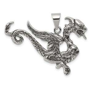 Black Bow Jewelry Sterling Silver Large 37mm Antiqued Dragon Pendant - 1 of 4