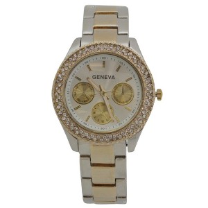 Olivia Pratt Rhinestone Bezel 3-Dial Metal Watch - 1 of 4
