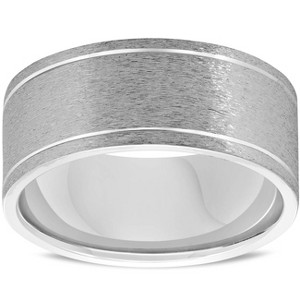 Pompeii3 Mens 14K White Gold Comfort Fit Brushed New Wedding Ring Band - 1 of 3