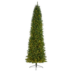 10ft. Slim Green Pine Artificial Christmas Tree with 800 Clear LED Lights – Grand Holiday Statement X-Mas Tree - 1 of 4