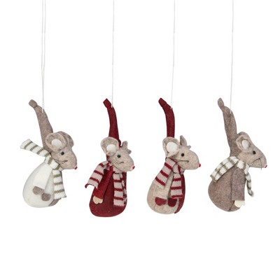 Northlight Set of 4 Red and Gray Standing Mice Christmas Ornaments 5.5"