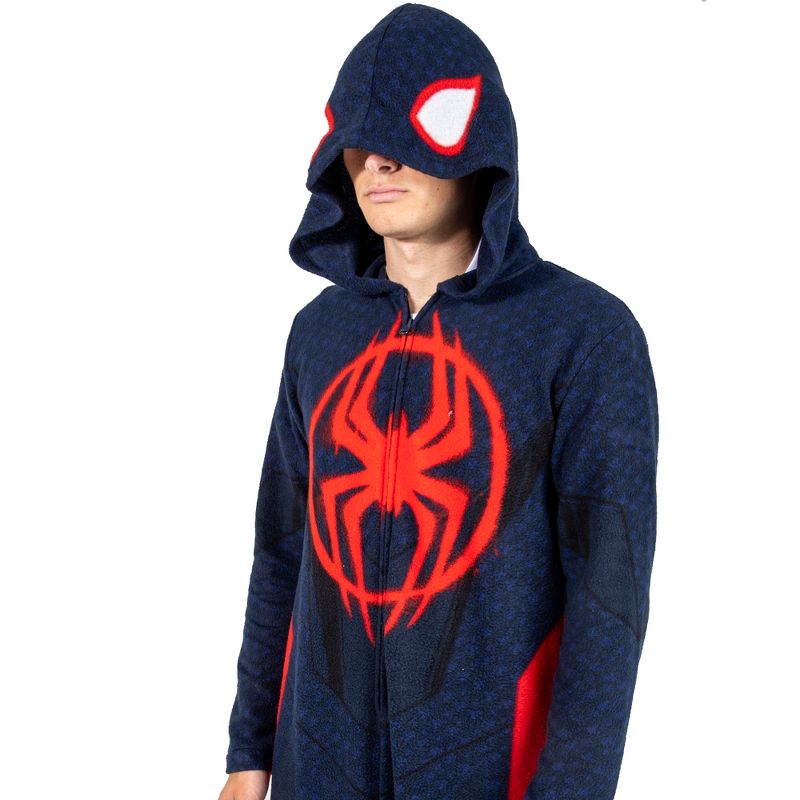 Spider-Man Miles Morales Men's Hooded Union Suit With Leg Hem, 4 of 7